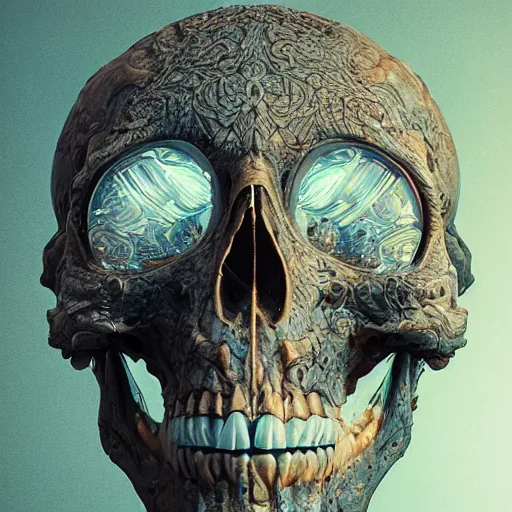 Image similar to portrait_of_a_melting_skull._intricate_abstract._intricate_artwork._by_Tooth_Wu_wlop_beeple_dan_mumford._octane_render_trending_on_artstat