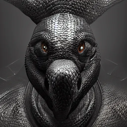 Prompt: extremely realistic portrait of a real life titanium black cubra snake king, fantasy, trending on artstation, heroic pose, highly detailed, profile picture, 8k