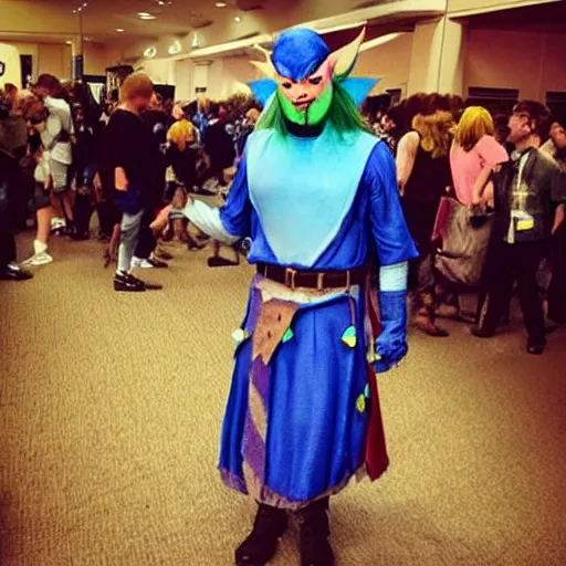 Prompt: “Bill Hader cosplaying as The Great Fairy from Ocarina of Time, convention photo”