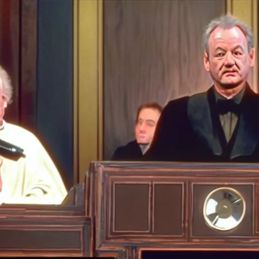 Image similar to bill murray as palpatine giving a speech in the senate, star wars movie by george lucas