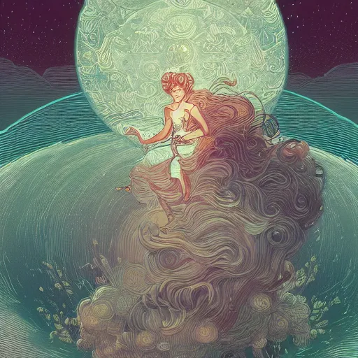 Image similar to an highly detailed illustration of an angel of the moon luna, in the heavens by victo ngai, peter mohrbacher digital art saturated colors