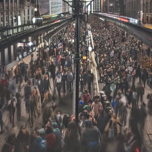 Image similar to [ crowded subway in new york city ] : : tilt - shift photography : : muted colors : : 8 k