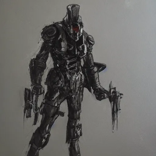 Image similar to hunt showdown mech boss in dark lair painting