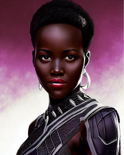 Prompt: 5 5 mm portrait photo of lupita nyongo as black panther. long hair. magical atmosphere. art by artgerm and greg rutkowski. highly detailed 8 k. intricate. lifelike. soft light. nikon d 8 5 0.