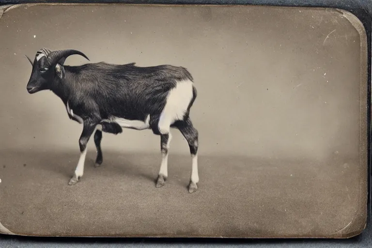 Prompt: a tintype photo of a goat/crab hybrid