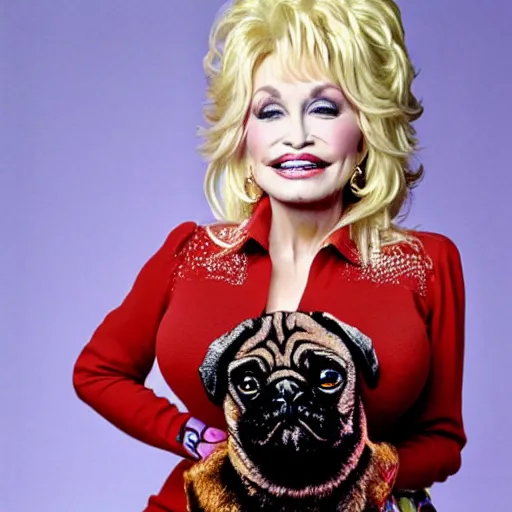 Prompt: dolly parton with the facial features of a pug, photograph
