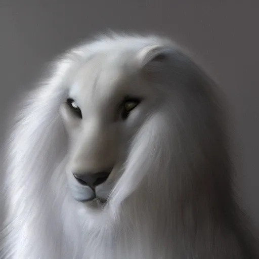 Image similar to portrait of a white panter with a very long fur, fantasy, trending on artstation, heroic pose, highly detailed picture, simple, 8k