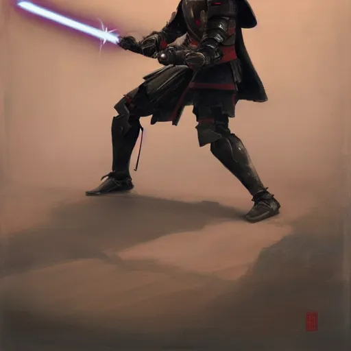 Image similar to painting of a samurai holding a lightsaber, katana, star wars, kabuto, armor, darth revan, star killer, jedi, fenghua zhong, ruan jia, jeremy lipking, peter mohrbacher, laser, ralph mcquarrie, sword, lightsaber katana, sekiro