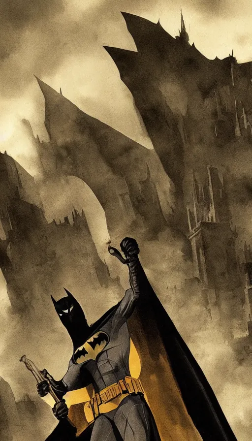 Prompt: matte painting of batman on medieval