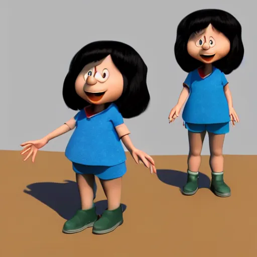 Image similar to 3 d render of mafalda from quino, ocatane render, blender model