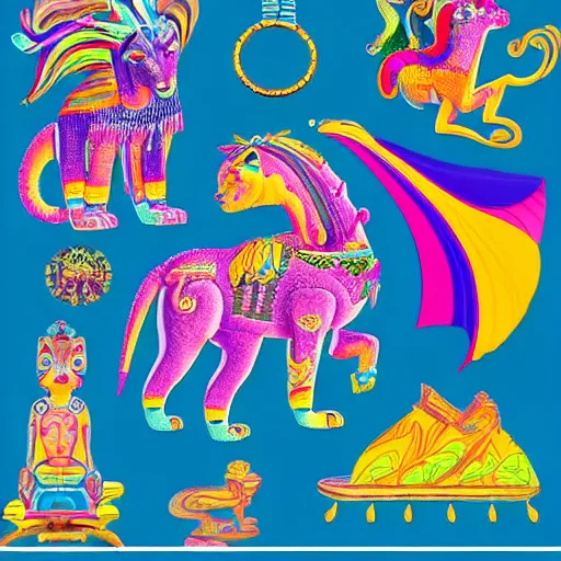 Prompt: ancient artifacts designed by Lisa Frank