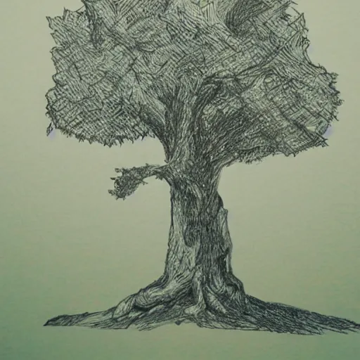 Image similar to oak tree on a hill, logo, pencil drawing, sharp lines, detailed