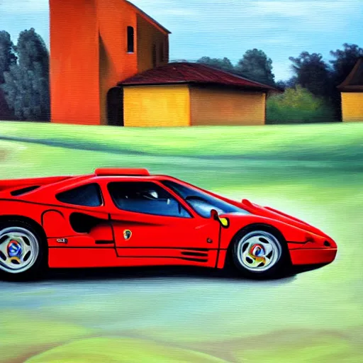 Image similar to a oil painting of a ferrari f - 4 0