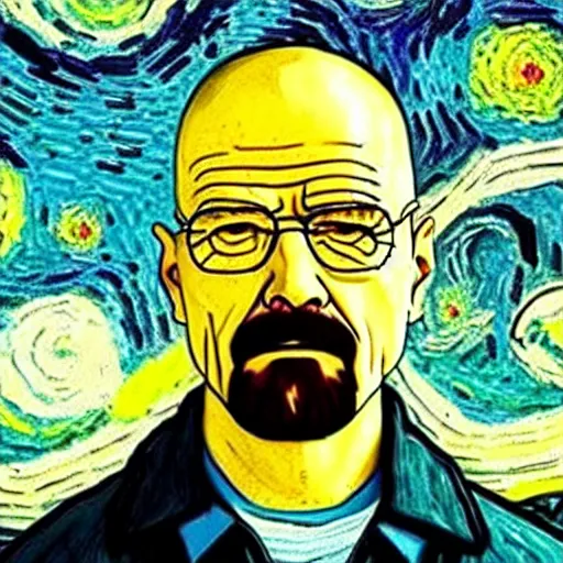 Image similar to breaking bad as a van gogh painting, 4 k, hyper realistic, dslr, high resolution, landscape, beautiful