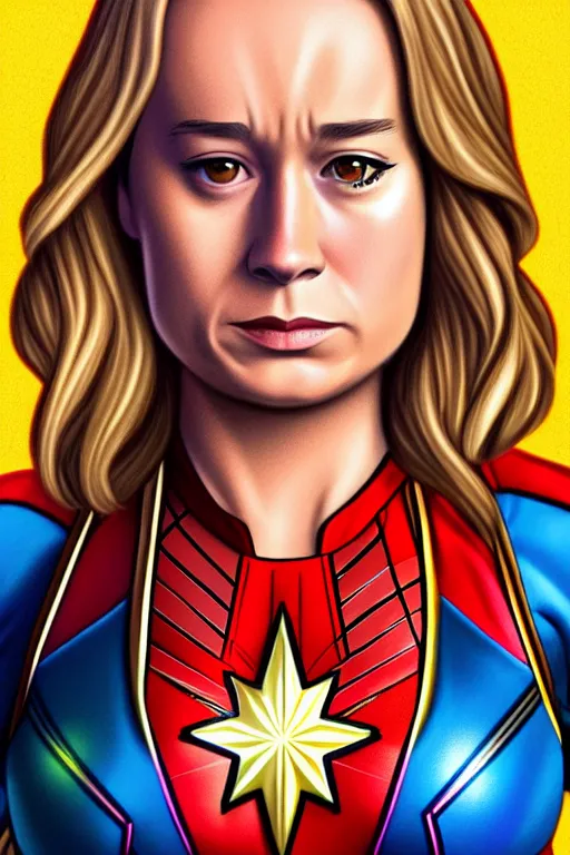 Image similar to Brie Larson as Captain Marvel high quality digital painting in the style of LIto, Junji