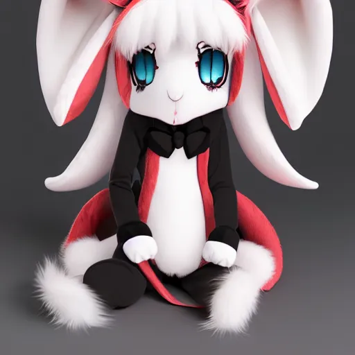 Prompt: cute fumo plush bunny girl, floppy ears, gothic maiden, alert, furry anime, smiling widely, vray