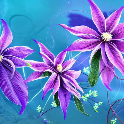 Image similar to clematis theme logo, clematis theme banner, clematis design, clematis in the deep sea, trending on artstation, warm light, lovely and cute, fantasy art, 8 k resolution