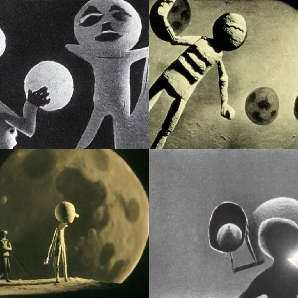 Prompt: still from a stop-motion Laika film about the man in the moon (1924)