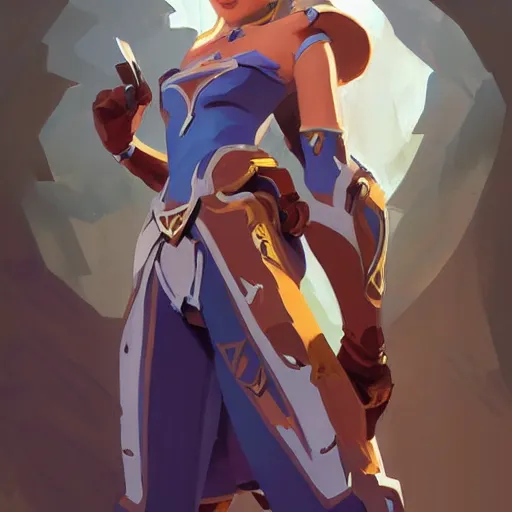 Image similar to greg manchess portrait of zelda as overwatch character, matte painting, bold shapes, hard edges, by huang guangjian, gil elvgren, sachin teng. in a beautiful landscape full of emotions, cgsociety masterpiece, artstation trending, by rossdraws, ghibli, kimi no na wa, greg rutkowski, simon stalberg, greg manchess