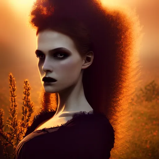 Image similar to photographic portrait of a stunningly beautiful gothic female in soft dreamy light at sunset, contemporary fashion shoot, by edward robert hughes, annie leibovitz and steve mccurry, david lazar, jimmy nelsson, breathtaking, 8 k resolution, extremely detailed, beautiful, establishing shot, artistic, hyperrealistic, beautiful face, octane render