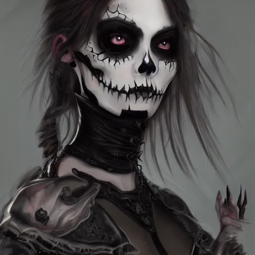 Image similar to a girl wearing a gothic outfit, skull makeup, highly detailed, digital painting, artstation, concept art, smooth, sharp focus, illustration