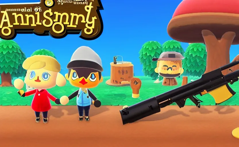 Image similar to animal crossing ak - 4 7, rocket launcher