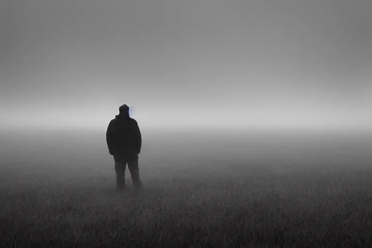 Prompt: a cinematic portrait of a middle aged male stood in a fog filled field, ultra realistic, depth, beautiful lighting