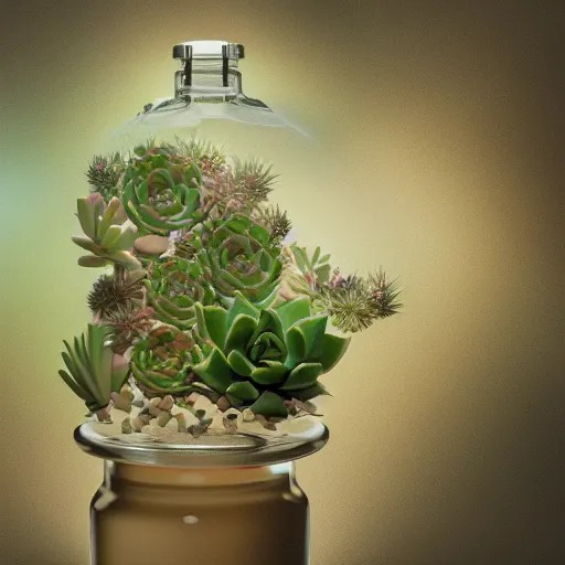 Prompt: Octane render of a cosmic bottle filled with succulents floating in space