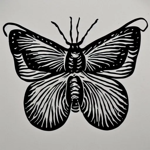 Prompt: linocut dark moth, detailed