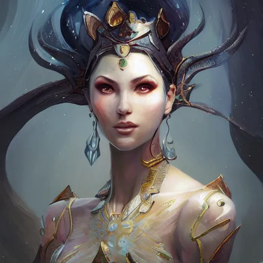 Image similar to lunar goddess, d & d, fantasy, portrait, highly detailed, digital painting, trending on artstation, concept art, sharp focus, illustration, art by artgerm and greg rutkowski and magali villeneuve