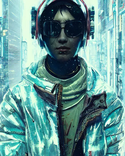 Prompt: detailed portrait corrupted, cyberpunk futuristic neon, reflective puffy coat, decorated with traditional Japanese ornaments by Ismail inceoglu dragan bibin hans thoma greg rutkowski Alexandros Pyromallis Nekro Rene Maritte Illustrated, Perfect face, fine details, realistic shaded, fine-face, pretty face