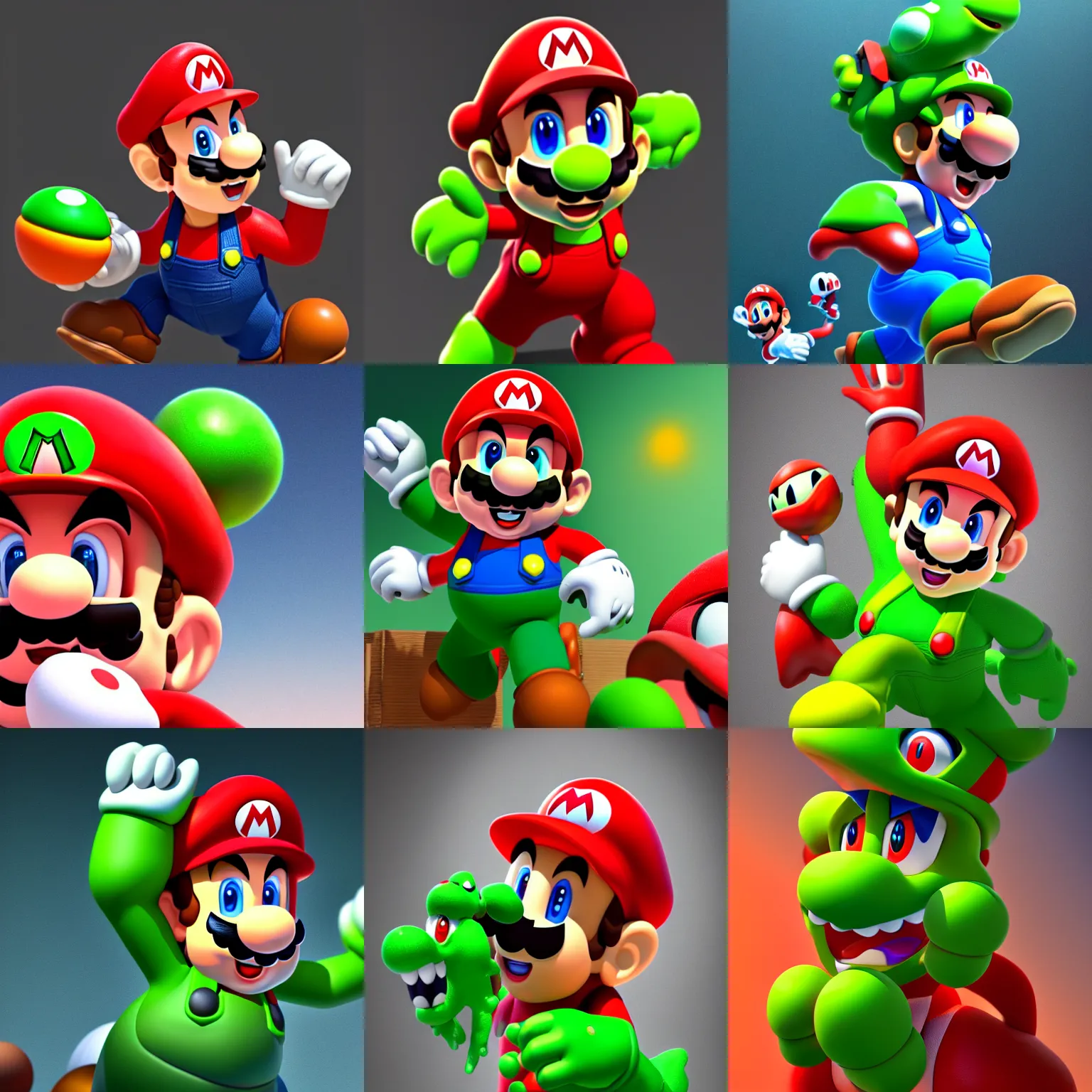 Prompt: A fusion of mario and yoshi, render, unreal, studio lighting, blender, trending on artstation, 8k, highly detailed