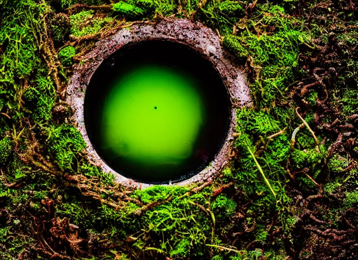 Image similar to dslr photograph of a bowl eldritch horror soup filled with tentacles and eyeballs on a mossy sewer floor, 8 5 mm f 1. 8