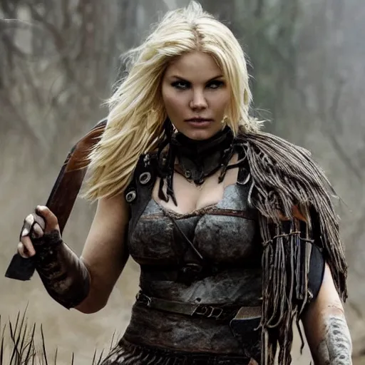 Prompt: elisha cuthbert as a warrior in a dystopian future