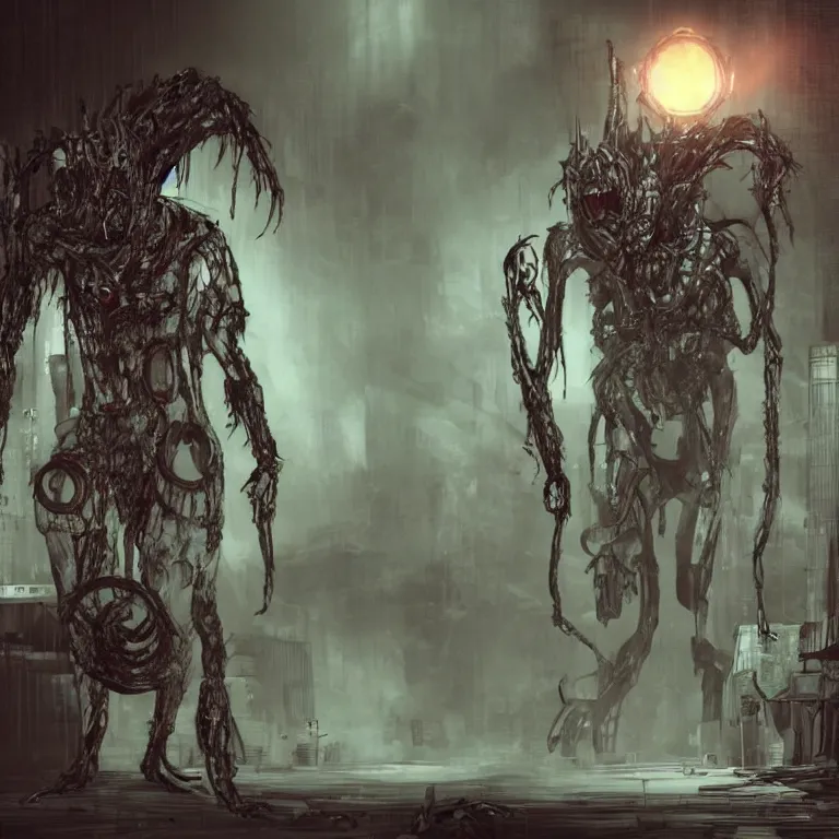 Image similar to The Evil Within cyberpunk monster, concept art