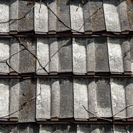 Prompt: a topdown texture of an old abandoned ruined tile roof