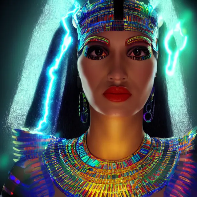 Image similar to a female egyptian / aztecian raver using her mutant electrical powers trending on artstation deviantart pinterest hyper detailed photorealistic highlights and shadow hd 8 k post - processing high resolution