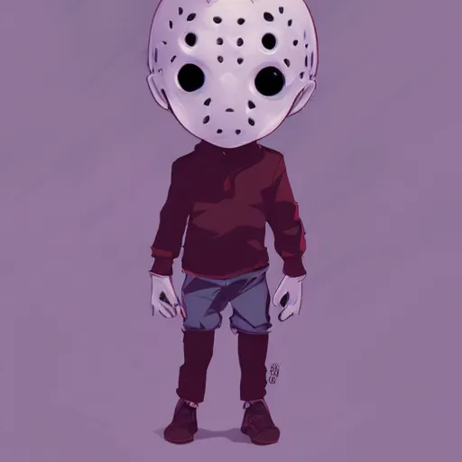 Prompt: cute little boy anime character inspired by jason voorhees art by rossdraws, wlop, ilya kuvshinov, artgem lau, sakimichan and makoto shinkai, anatomically correct, extremely coherent, highly detailed, focus shaped, slasher movies, smooth, red lighting, realistic h 5 7 6