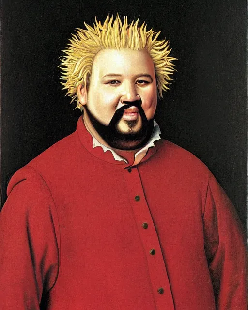 Prompt: a portrait of guy fieri painted by jan van eyck, 4 k detail, portrait