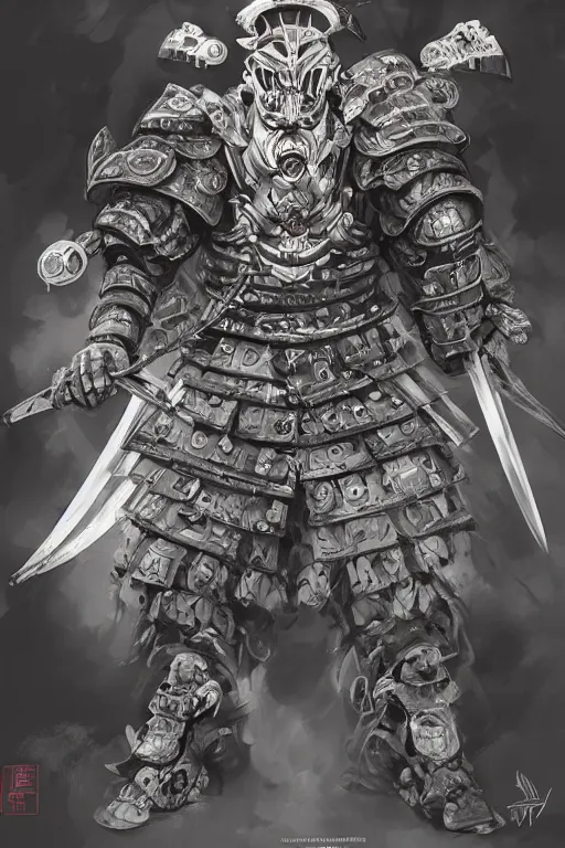Image similar to a professional painting of a fierce Japanese samurai warrior, in full body armor, beautiful bone structure, symmetrical facial features, intricate, elegant, digital painting, concept art, smooth, sharp focus, illustration, from StarCraft by Ruan Jia and Mandy Jurgens and Artgerm and William-Adolphe Bouguerea, epic, stunning, gorgeous, intricate detail, much wow, 4K, masterpiece, trending on artstation