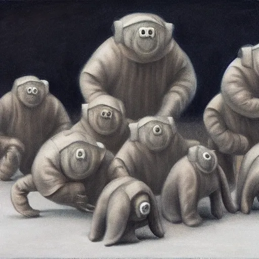 Image similar to tardigrades moshpit in style of vilhelm hammershoi