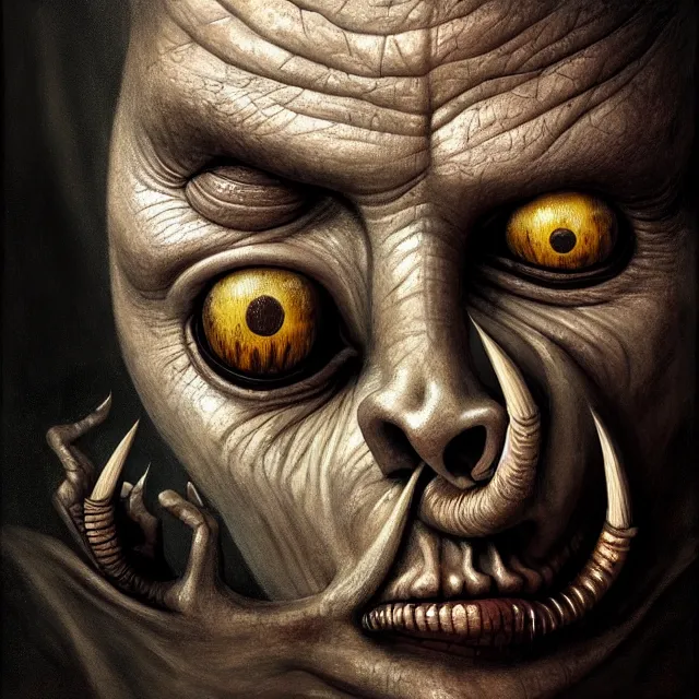 Image similar to gediminas pranckevicius | close up portrait of a the devil in the sinister valley of despair, one mouth, one nose, two eyes, oil painting by tomasz jedruszek, cinematic lighting, pen and ink, intricate line, hd, 4 k, million of likes, trending on artstation