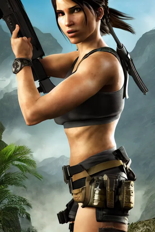 Prompt: Lara Croft as a DOA character, photorealism, full body, white ambient background, unreal engine 5, hyperrealistic, highly detailed, XF IQ4, 150MP, 50mm, F1.4, ISO 200, 1/160s, natural light, Adobe Lightroom, photolab, Affinity Photo, PhotoDirector 365, realistic