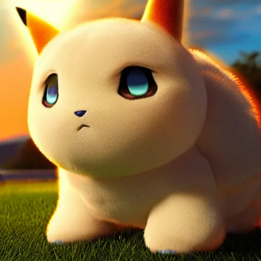 Image similar to real life Pokemon, cute!!!, fluffy!!!, adorable!!!, ultra realistic!!!, golden hour, sharp focus, volumetric lighting