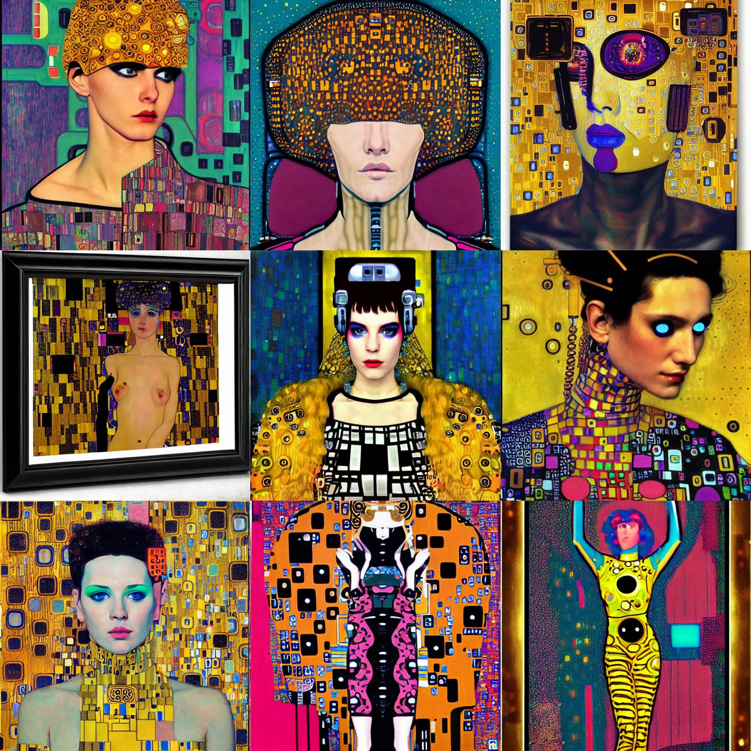 Prompt: cyberpunk pop art portrait by Gustav Klimt