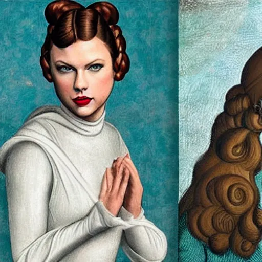 Prompt: taylor swift as princess leia, portrait by sandro botticelli