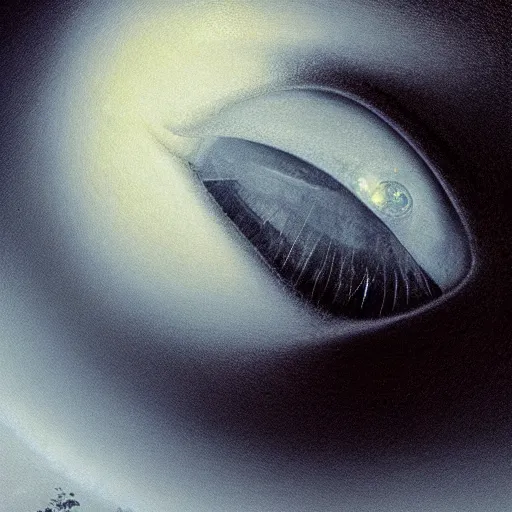 Image similar to the human eye contains the entire cosmic universe, by zdzislaw beksinski and greg rutkowski. very detailed realistic eye. trending on artstation, hyperrealism, unreal engine.