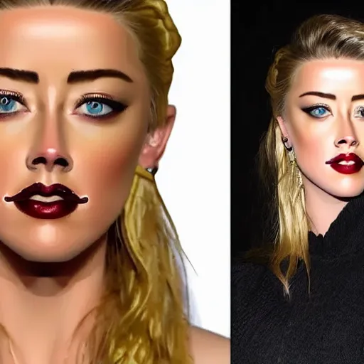 Image similar to a [ gourd ] carved shaped to look like ( amber heard face ) hybrid intercross