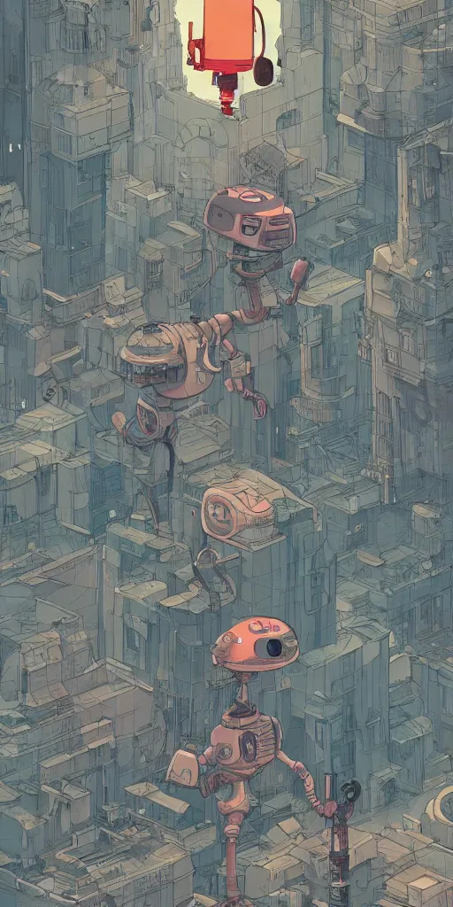 Image similar to a study of cell shaded cartoon of a single lonely robot lost in a dystopian city, illustration, wide shot, concept art by josan gonzales and wlop, by james jean, victo ngai, david rubin, mike mignola, laurie greasley, highly detailed, sharp focus, trending on artstation, hq, deviantart, art by artgem