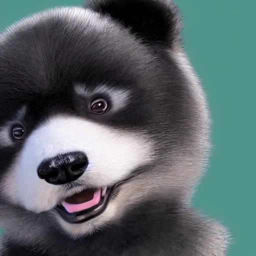 Prompt: a photorealistic image of a charismatic panda style Pomeranian puppy dressed in a black leather jacket Trending on Artstation, featured on Behance, well-rendered, Unreal Engine, 4K HD